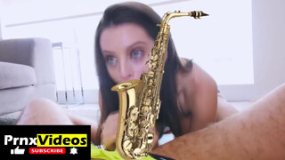 5. Lana Rhoades giving head: the c*** is censored (with a sax), but not her boobs
