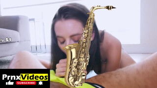 2. Lana Rhoades giving head: the c*** is censored (with a sax), but not her boobs