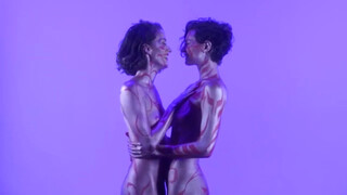 6. Two models in body paint caress each other at 0:05 in “LOVE is LOVE…Body Painting Teri & Shanna”