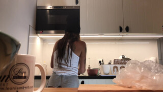 4. No Panties with Mini Skirt girl doing the dishes from beginning but around 10:50 more obvious ass