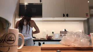 2. No Panties with Mini Skirt girl doing the dishes from beginning but around 10:50 more obvious ass