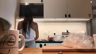 3. No Panties with Mini Skirt girl doing the dishes from beginning but around 10:50 more obvious ass