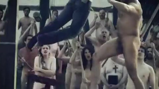 8. Naked mob hangs a man for wearing pants, 1:02 in “Naked town”