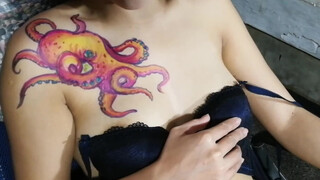 6. Boobs @ 1:13 and more later! (Red Octo Sharpie Tattoo Time Lapse Freehand Drawing Chest Area | Naked Mind Studio Enigma Art Works)