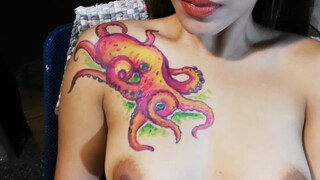 8. Boobs @ 1:13 and more later! (Red Octo Sharpie Tattoo Time Lapse Freehand Drawing Chest Area | Naked Mind Studio Enigma Art Works)