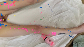 Dribbling paint on a naked woman (reupload) in “Bikini Nude Body Art Paint Asian nude body paint art”