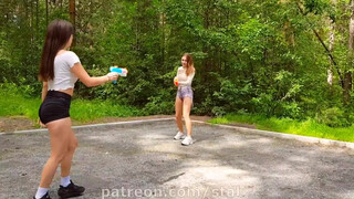 10. Pretty girls + super soakers = wet shirts at 3:25 in “NERF GUN GAME SUPER SOAKER EDITION”