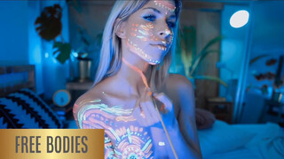 5. Body painter shows us her pussy at 6:42 in reupload of “Bodypaint Professional – Glowing Tribal Markings”