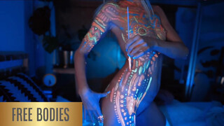 9. Body painter shows us her pussy at 6:42 in reupload of “Bodypaint Professional – Glowing Tribal Markings”