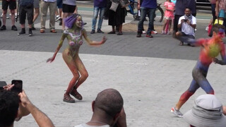 7. Thin bodypainted girl shows off her naked body in public