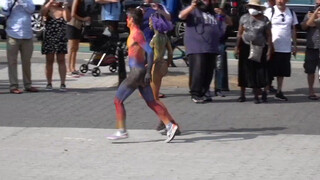 10. Thin bodypainted girl shows off her naked body in public