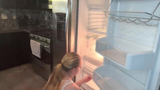 Cleaning fridge transparent dress from the video begin