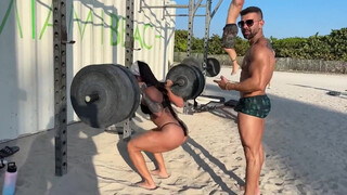 7. fit girl exercize at beach thigh and bottom again at video starts