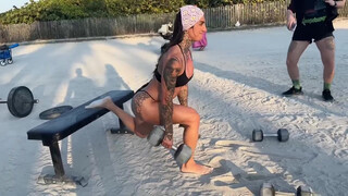 10. fit girl exercize at beach thigh and bottom again at video starts