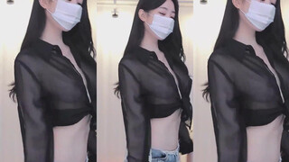 2. Masked Korean girl dances in see-through top