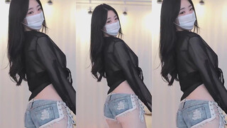 3. Masked Korean girl dances in see-through top