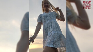 5. Walking in the field at sunset (See through pussy)