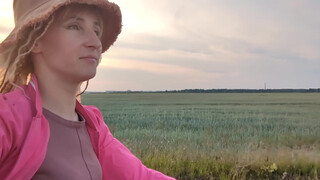 1. Walking in the field at sunset (See through pussy)