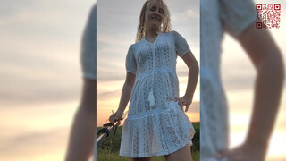 8. Walking in the field at sunset (See through pussy)