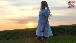 9. Walking in the field at sunset (See through pussy)