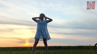 2. Walking in the field at sunset (See through pussy)