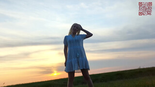 3. Walking in the field at sunset (See through pussy)