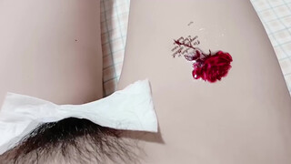 Rose tattoo… and thick and full bush (0:38)