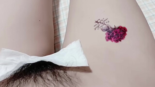 6. Rose tattoo… and thick and full bush (0:38)