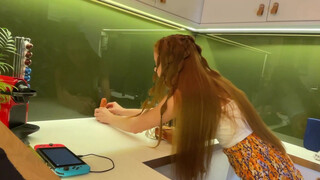 Super hot pretty girl makes a dick with toy and do a try on with panties, upskirt no panties starting at 00:51 but more visible like at 02:45 and at 02:48 with transparent thong