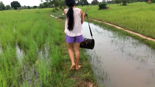 10. Amazing girl Fishing, Khmer Real Life Fishing At Siem Reap Cambodia starts at 1:23 and throughout