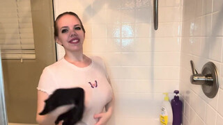 Showering in White Wet Crop-Top – NO BRA