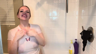 8. Showering in White Wet Crop-Top – NO BRA