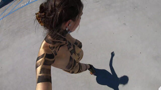 Roller Girl in Black & Gold Body Paint – Nude the whole video (pussy around 0:50-1:00)