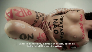 8. Author naked with “no piracy” writtten all over her body, 0:24 in “PIRATARIA NÃO – NO PIRACY – WWW.VANESSADEOLIVEIRA.NET”, uploaded 11 years ago