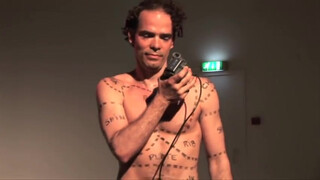 8. Dude gags himself and vomits blue dye on her pussy at 1:00:00 in “FLAM 2011”