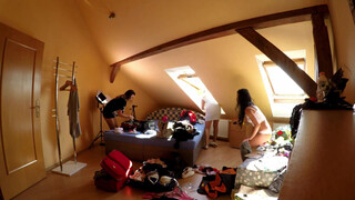 4. No panties pussy frontal flashing at 00:40 and many more positions like taking off dresses from 00:34 brunette in sexy lingerie with stockings and Oktoberfest costume from 03:24