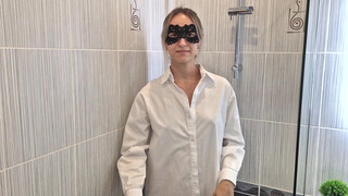 7. Nip slip at [2:08], [4:04], [4:20] | DRY vs WET | A girl tries on transparent see-through wet shirts without panties and bra