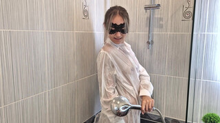 8. Nip slip at [2:08], [4:04], [4:20] | DRY vs WET | A girl tries on transparent see-through wet shirts without panties and bra
