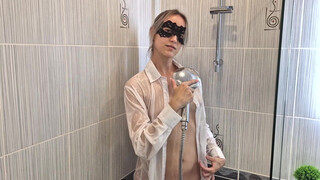 9. Nip slip at [2:08], [4:04], [4:20] | DRY vs WET | A girl tries on transparent see-through wet shirts without panties and bra