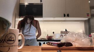 9. No panties no bra girl in the kitchen from 00:02