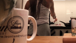 2. No panties no bra girl in the kitchen from 00:02