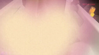 She undress her panty and masturbates with a finger condom while taking a bath.