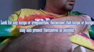 This guy has supposedly made a testicular cancer awareness psa video, but just sits there playing with his nuts and big limp dick
