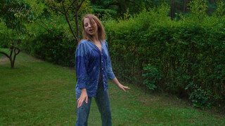 8. Girl pees her jeans at 1:00, boob visible in “Coffee and wet jeans in nature … #wetlook #model #jeans”