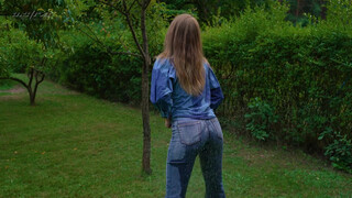 10. Girl pees her jeans at 1:00, boob visible in “Coffee and wet jeans in nature … #wetlook #model #jeans”