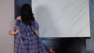 6. Long Muscular Legs, Stiletto Heels, Dark Blue Fur With Lingerie