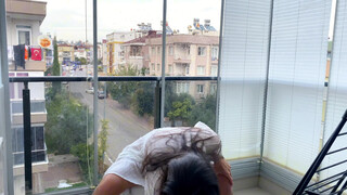 1. Very beautiful girl in white transparent dress without underwear