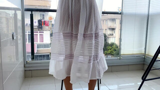 9. Very beautiful girl in white transparent dress without underwear