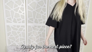 6. Lingerie try on with black see through dress