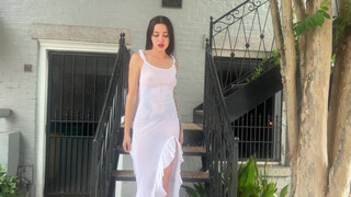 5. Art model Sarah (Sicilianspoon) walking around Nola in transparent dress